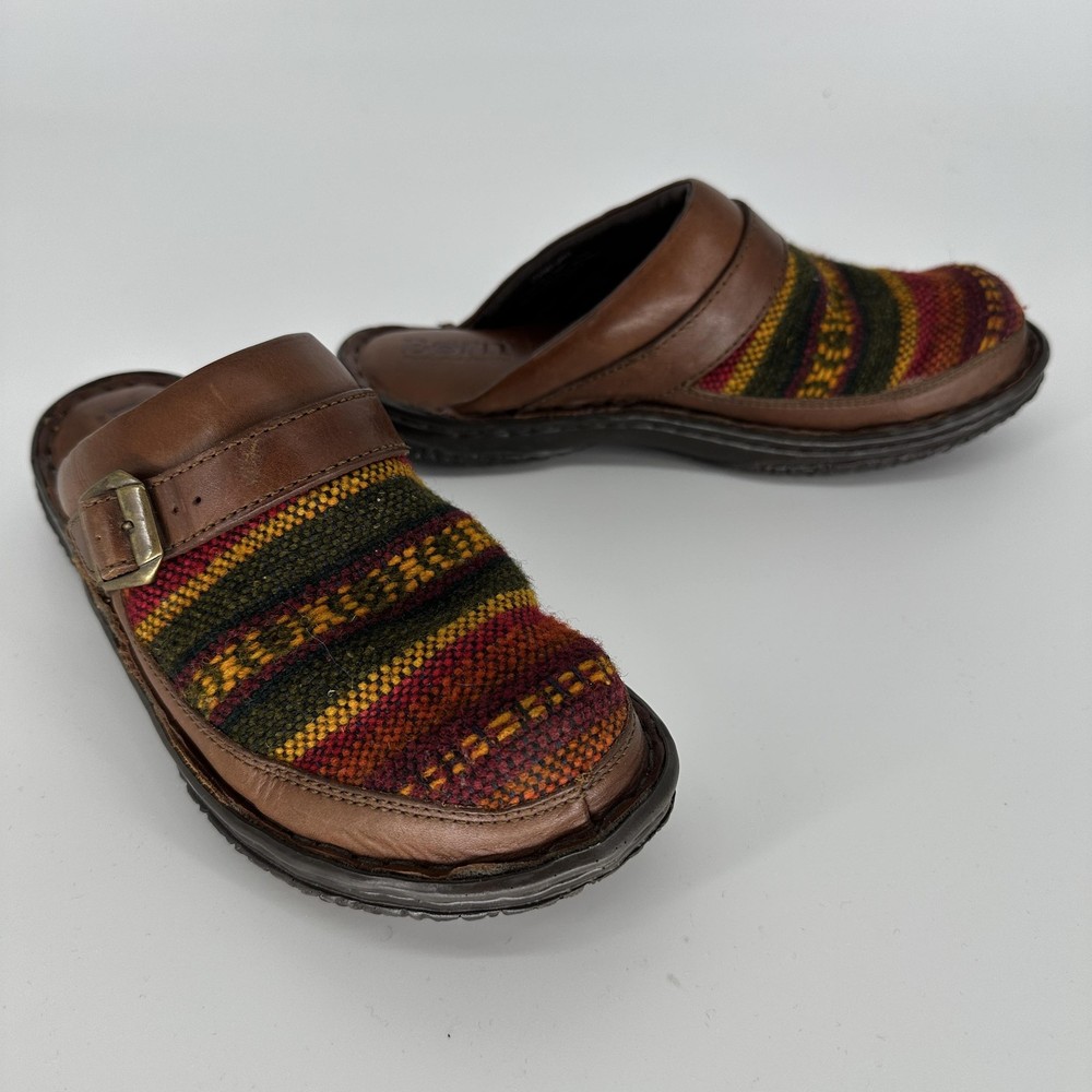 Born Shoes Womens Size 8 Wool Leather Slip On Clogs Comfort Buckle