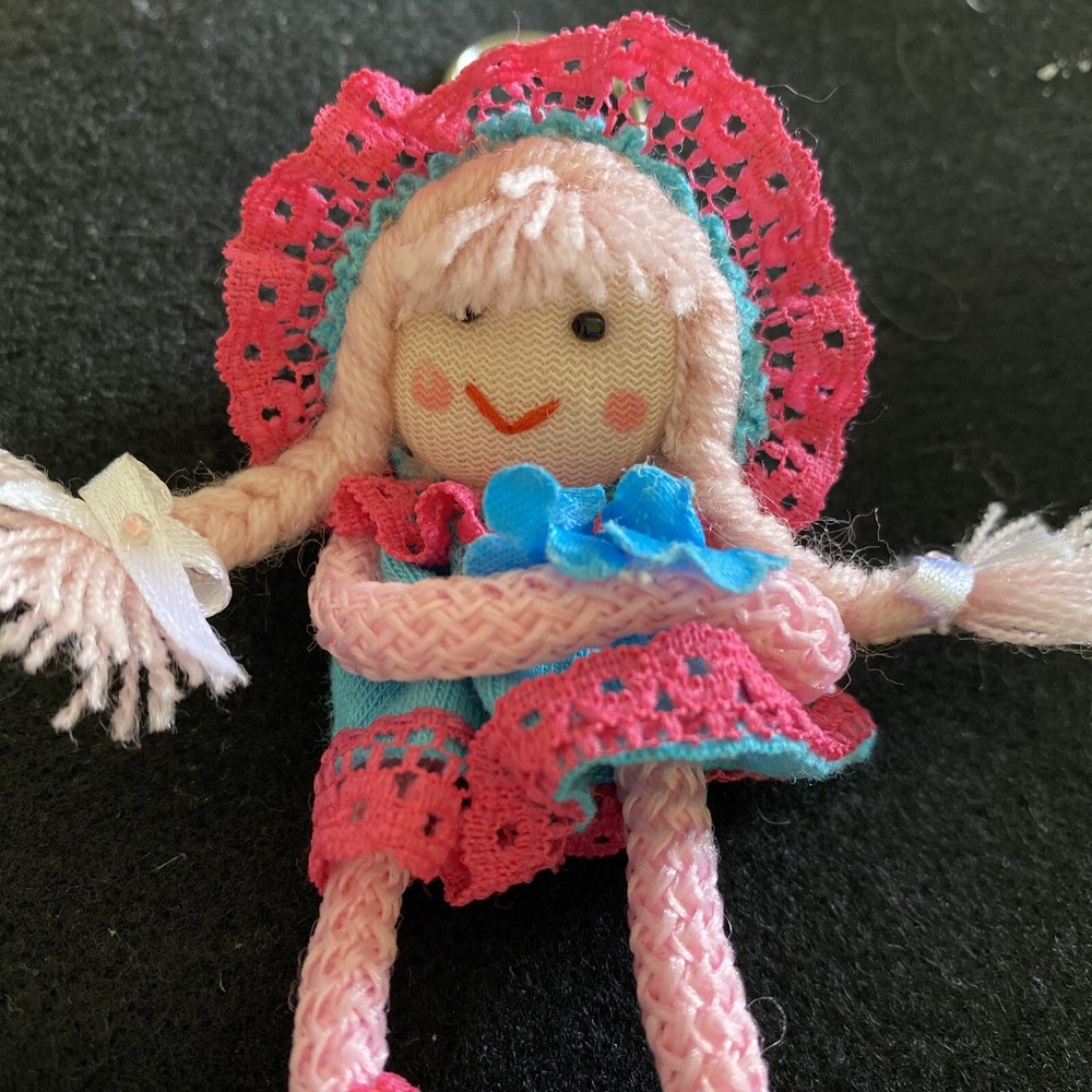 Cute Mini Doll Key Chain Cell Pendent Backpack Charm/Braids Bonnet Bright pink