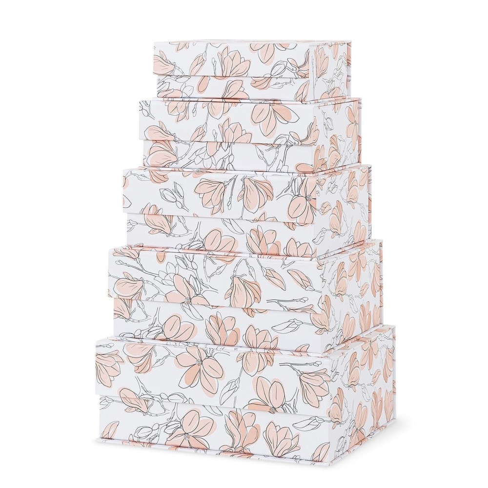 Decorative Cardboard Storage Boxes with Lids - Set of 5, Floral Nesting Keeps...