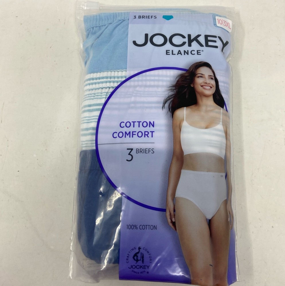 Jockey Elance Women’s Cotton Briefs 3-Pack, Marina Blue Mix, Size 10 3XL