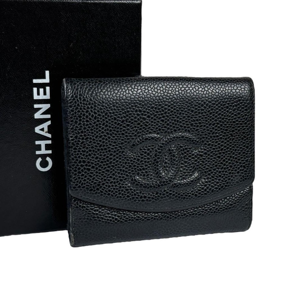 Chanel Caviar Leather Black Foldable Wallet