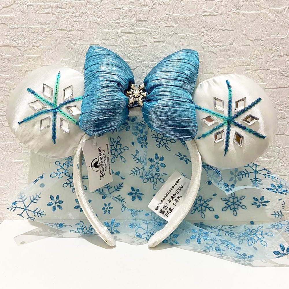 Disney- Parks Frozen Elsa Snowflake Blue & White Minnie Mouse Ear Headband NWT