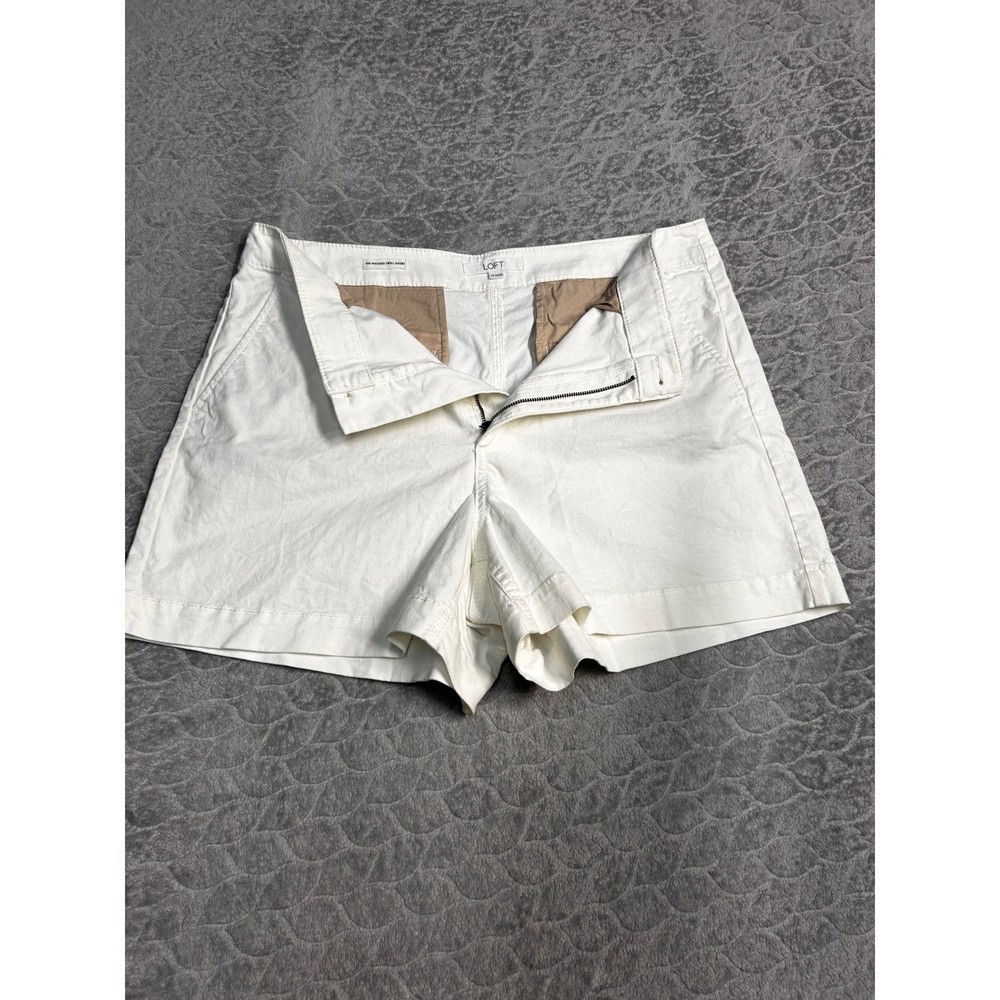 LOFT The Washed Twill Shorts White High Rise Button Fly Size 12