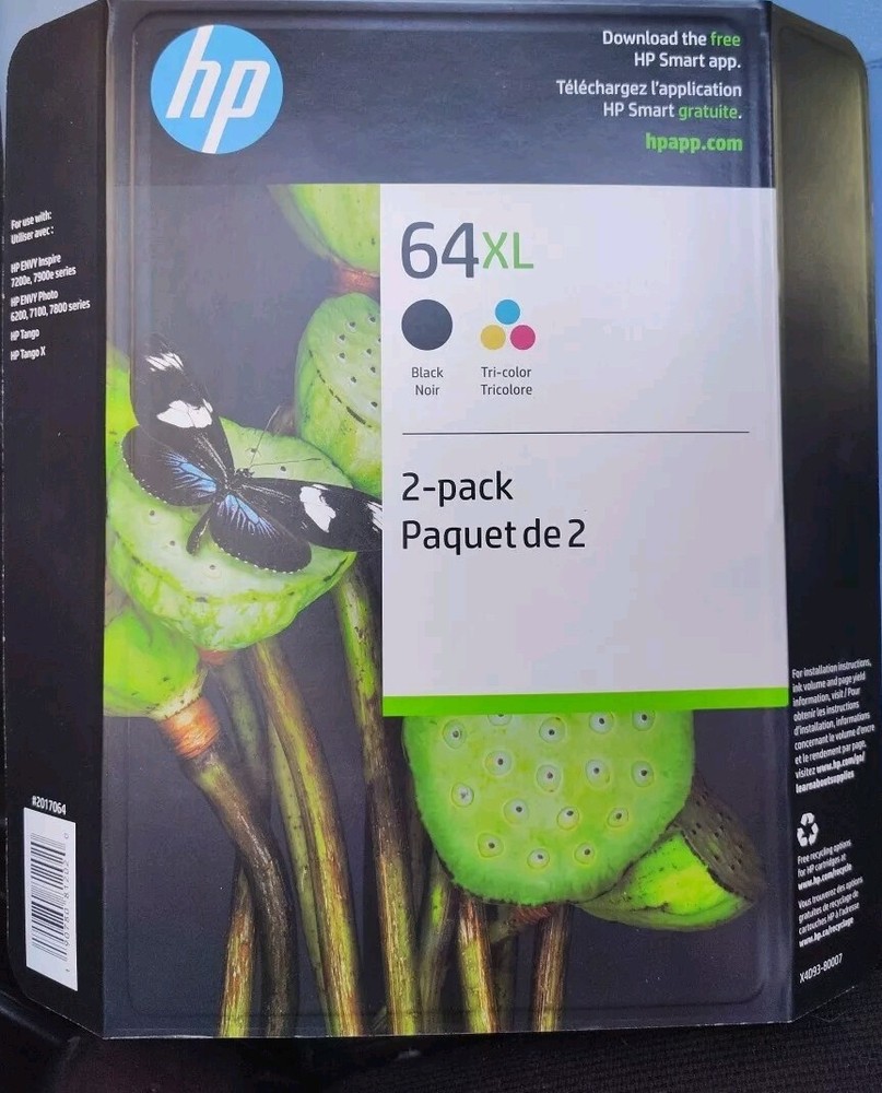 HP 64XL Black & Tricolor Combo Ink Cartridges X4D93BN Exp 2026+ Genuine OEM