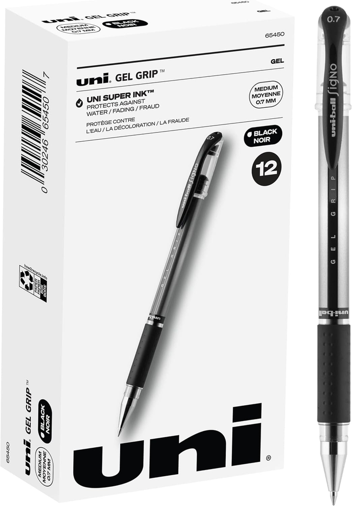 Uniball Signo 0.7mm Gel Pens, Pack of 12, Black Ink, Smooth Writing
