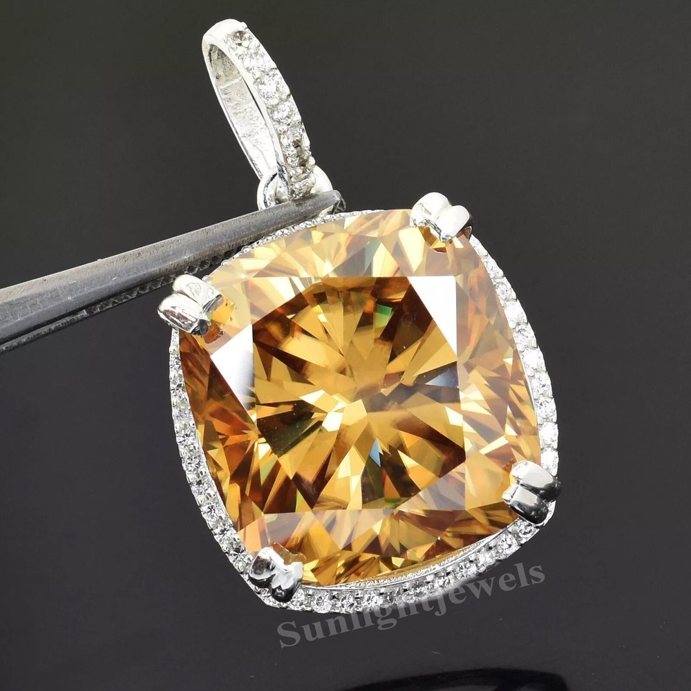 RARE 16.20 Ct Certified Champagne Treated Diamond Solitaire Pendant 925 Silver