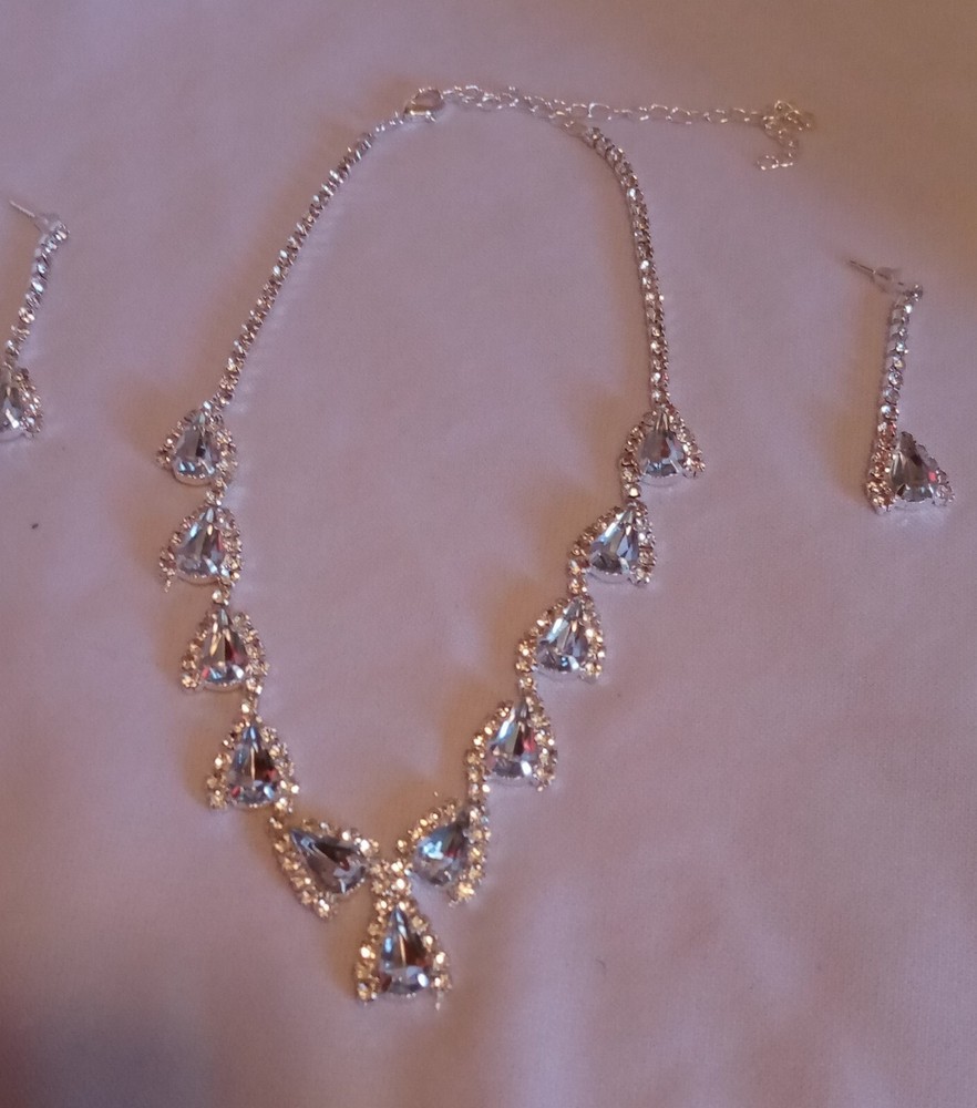 Women's Choker Necklace Earring Set Clear Crystal Rhinestones 14