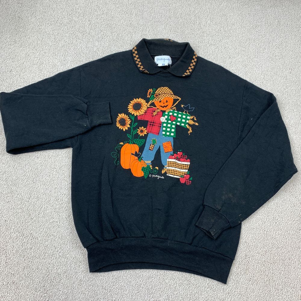 Vintage PS Originals Black Scarecrow Halloween Sweatshirt Womens Medium Fall