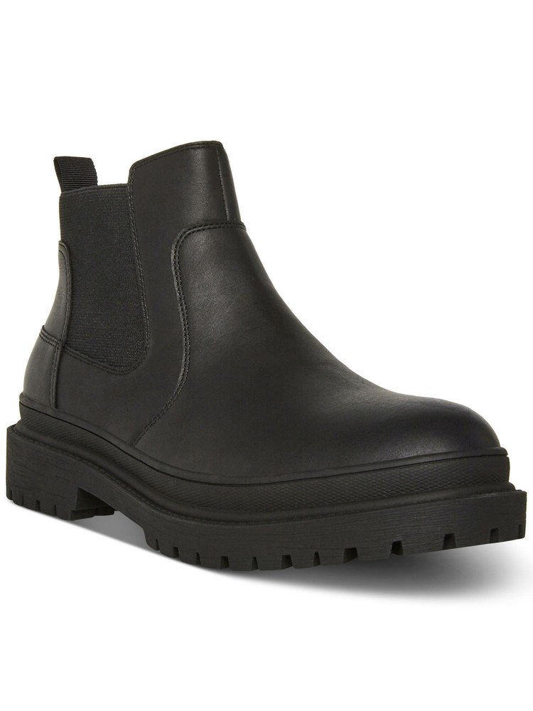 MADDEN Mens Black Heel Pull-Tab Goring Lug Sole Kresto Round Toe Chelsea 9.5