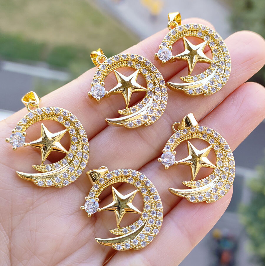 10pcs Metal Crystal Moon Star Pendants Magic Reiki Healing Amulet