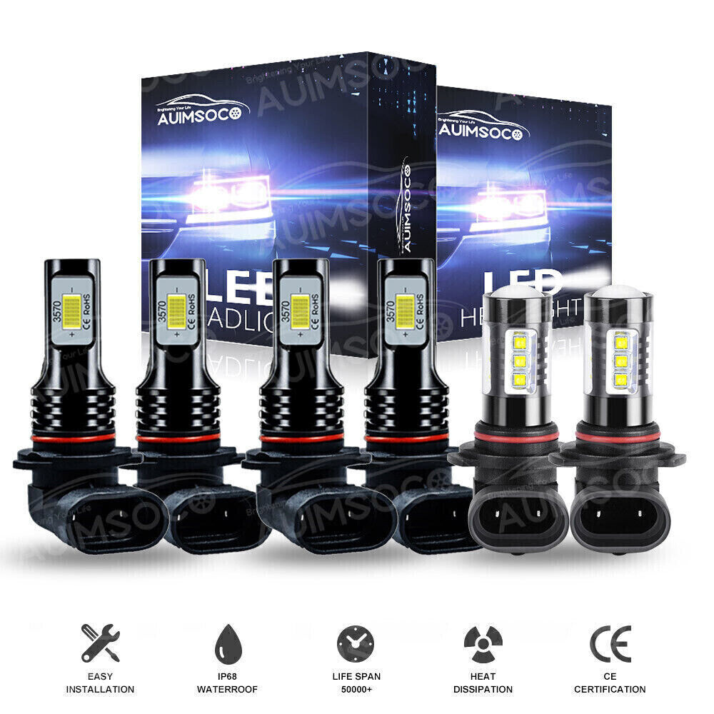 For Toyota Highlander 2004-2007 LED Headlight Hi/Lo Beam+ Fog Lights Bulbs White