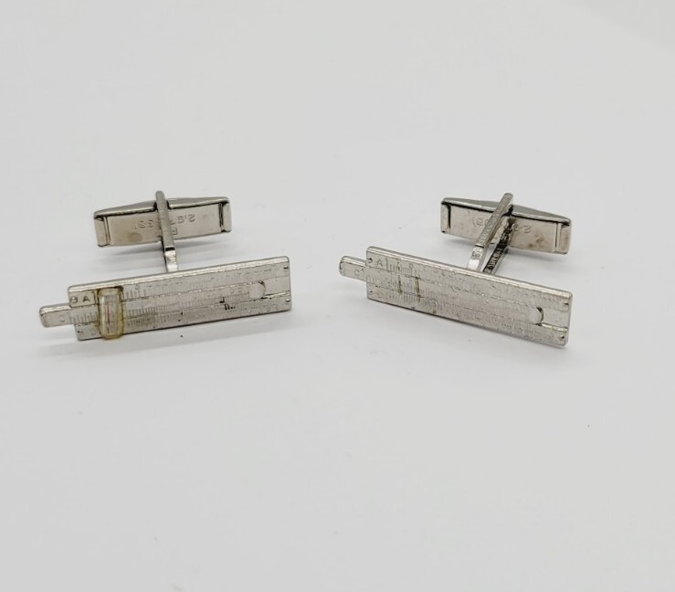 Vintage Sterling Silver Ruler Cuff Links RARE