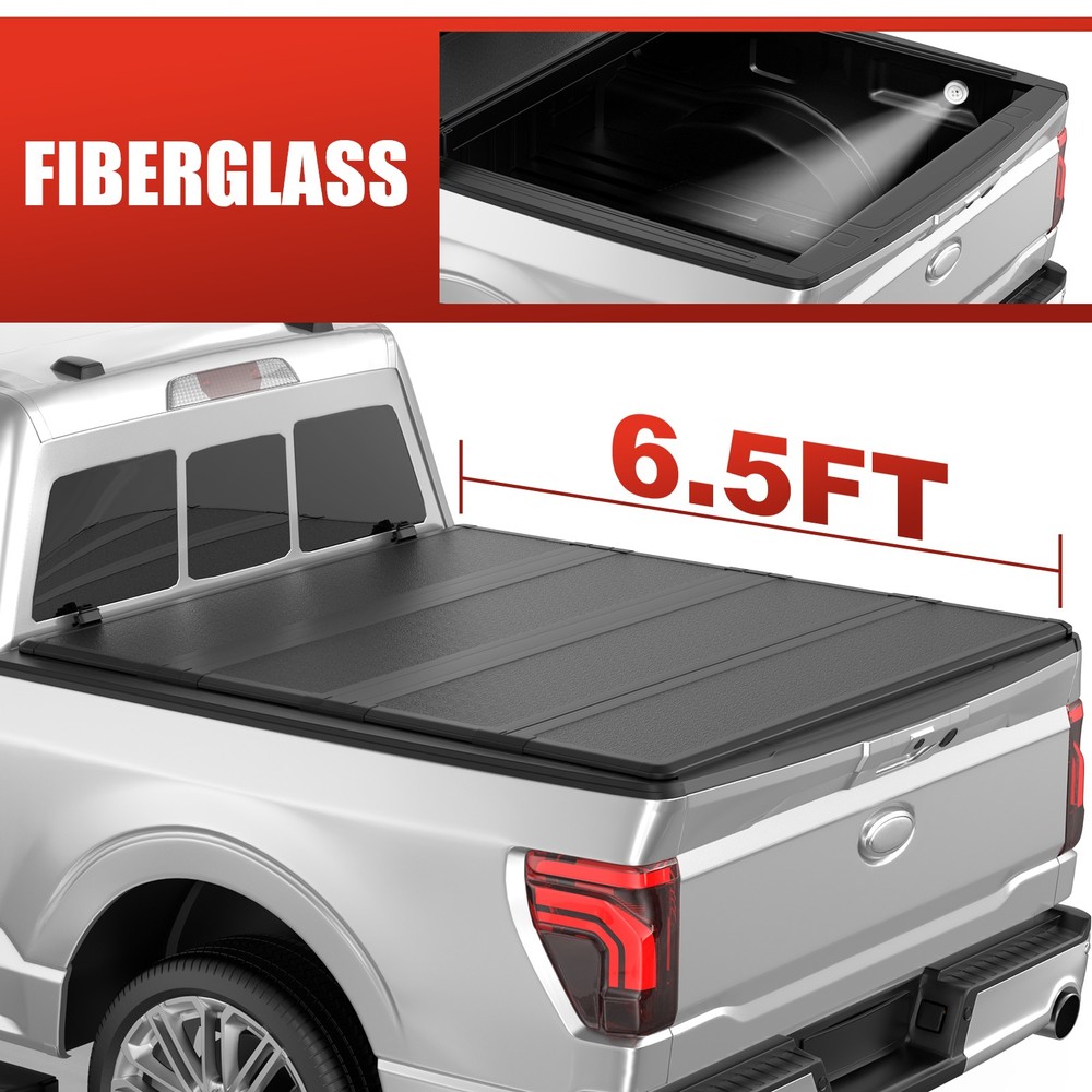 6.5FT Bed FPR Hard Truck Tonneau Cover For 2016-2026 Nissan Titan XD 4-Fold +LED