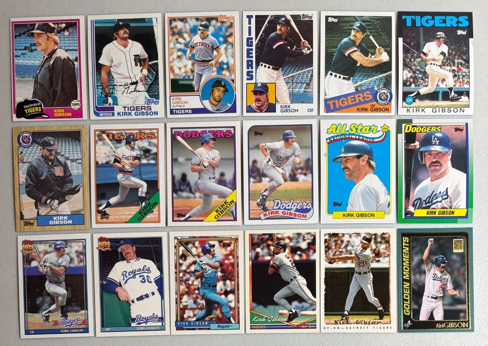 Gibson, Kirk instant collection 18 different card Topps lot 1981 - 1995; 2001