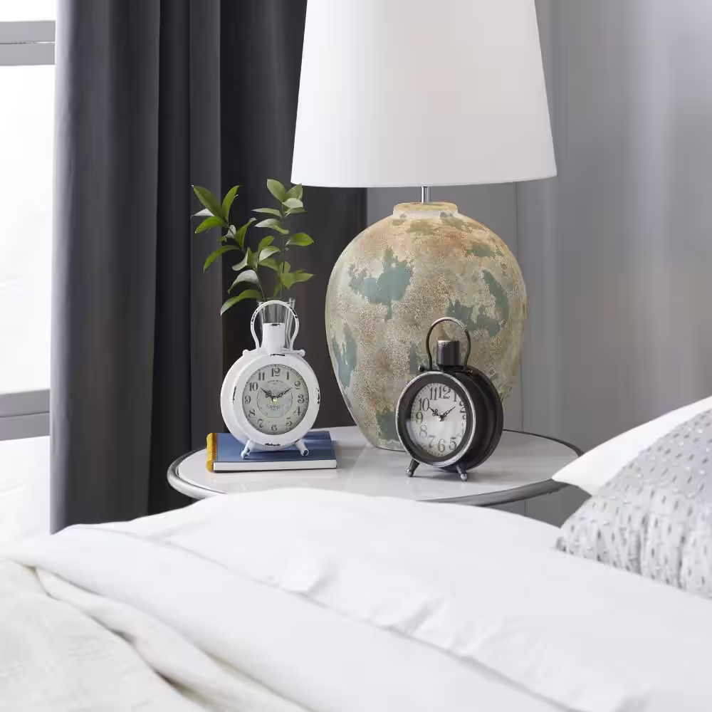 Black Metal Tabletop Clock Set of 2 Minimalist Design