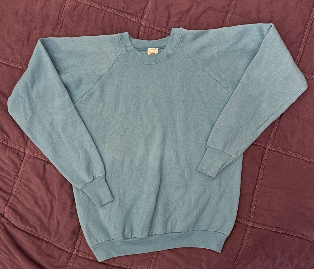 Vintage 90s Fruit of the Loom Blue Blank Sweatshirt Women’s XL Made in USA