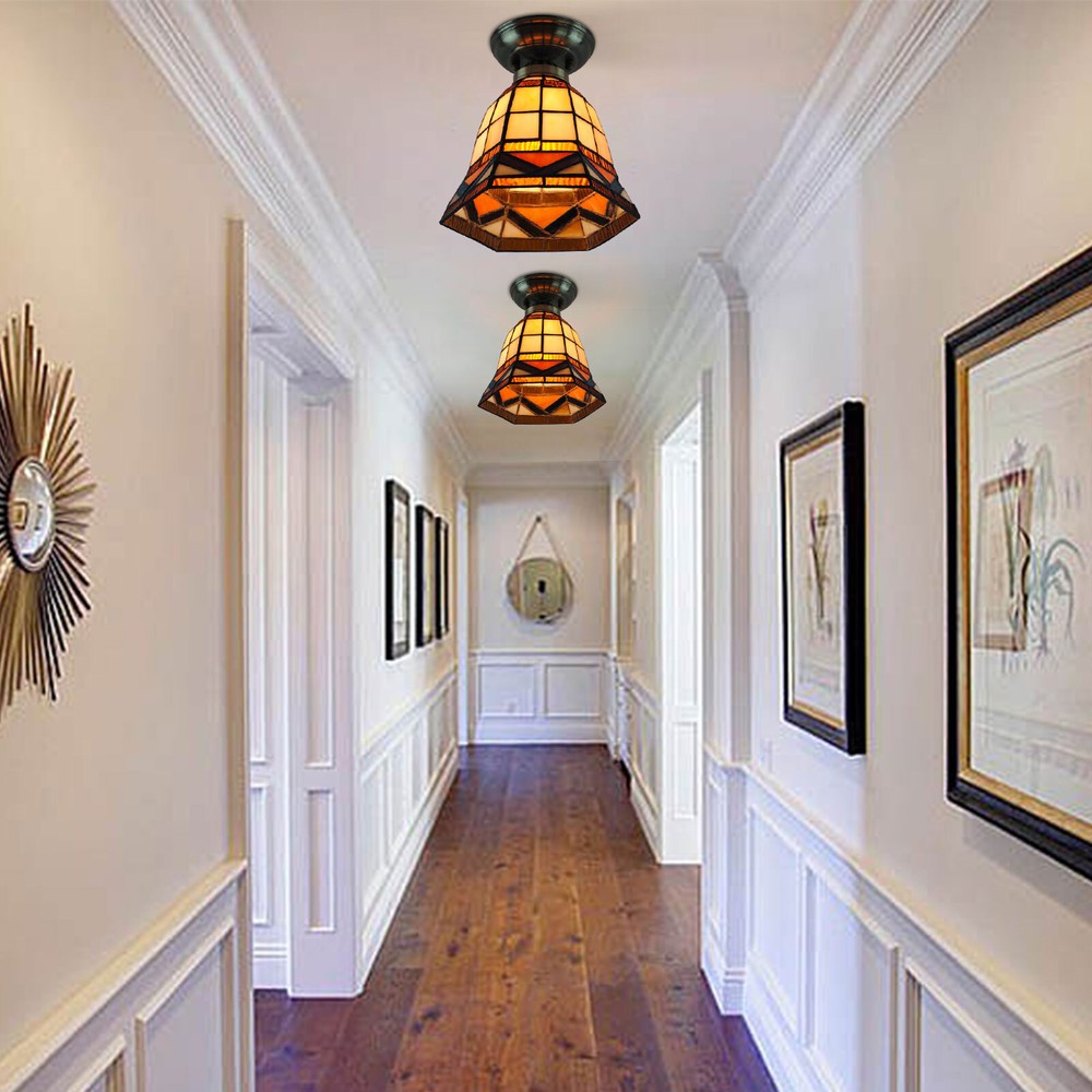 Tiffany Style Ceiling Light Fixture, Stained Glass Lampshade Flush Mount Lamp