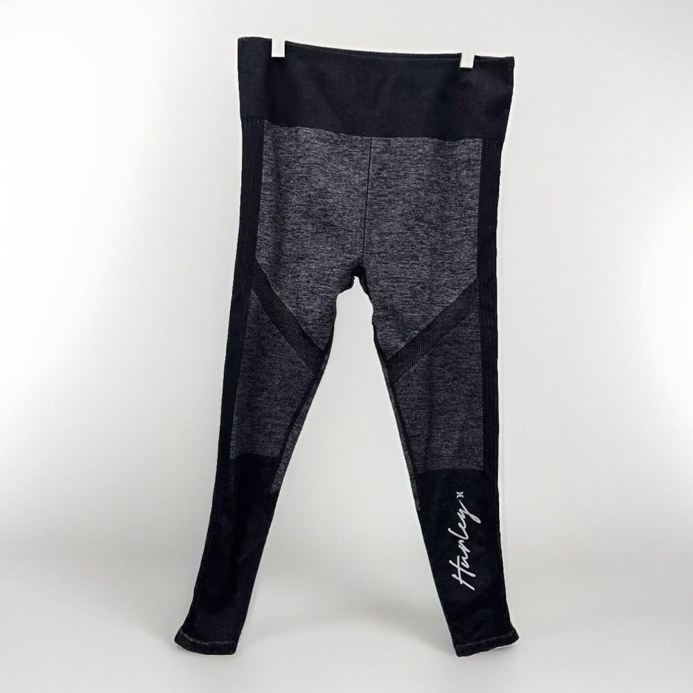 Hurley Womens Black Gray Athletic Leggings for Biking and Activewear
