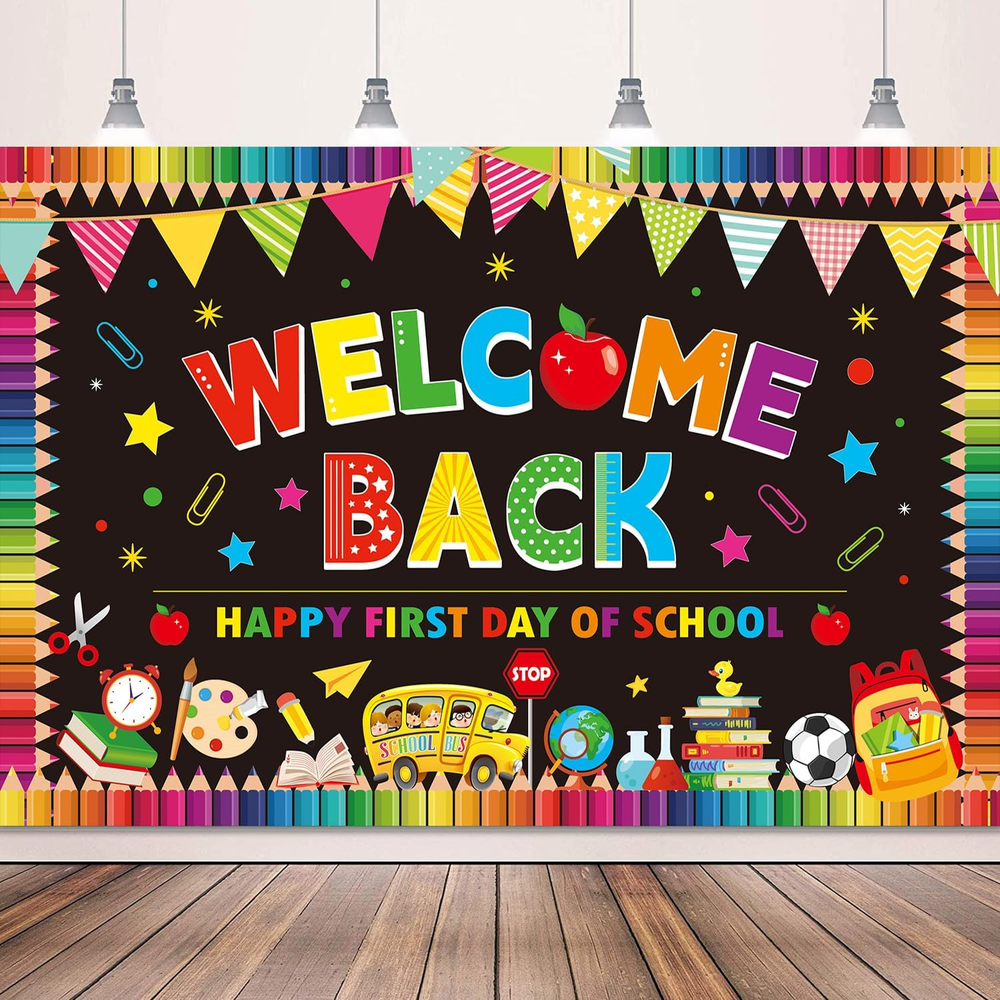 5X3Ft Welcome Back to School Banner Backdrop Decorations for Classroom-image