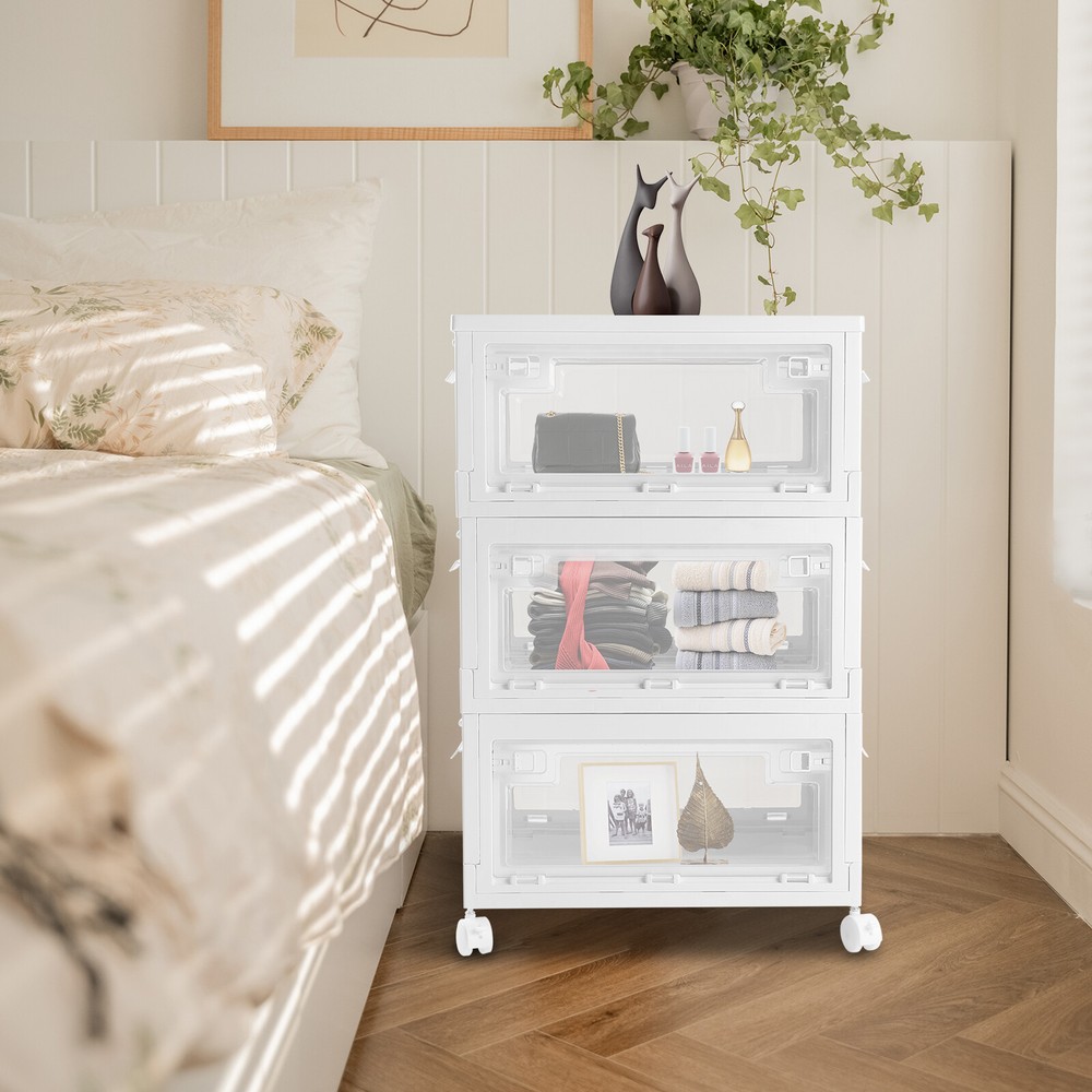 Collapsible 45L Storage Bins with Lids - Sturdy Stackable PP Organizers