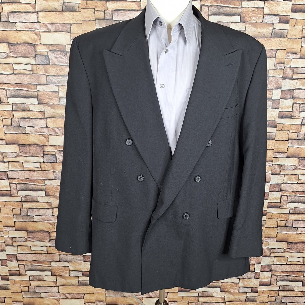 Barrington Blazer Jacket Mens 50R Black Double Breasted Wool Blend