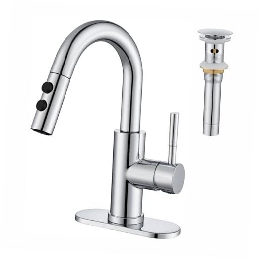 Chrome Single Handle Pull-Down Sprayer Bathroom Sink Faucet