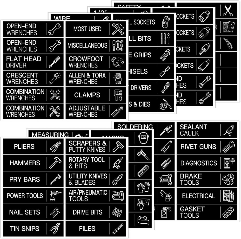 84-Piece Removable Black Toolbox Labels – 3 x 0.79 Inch Organizer Stickers for Tools