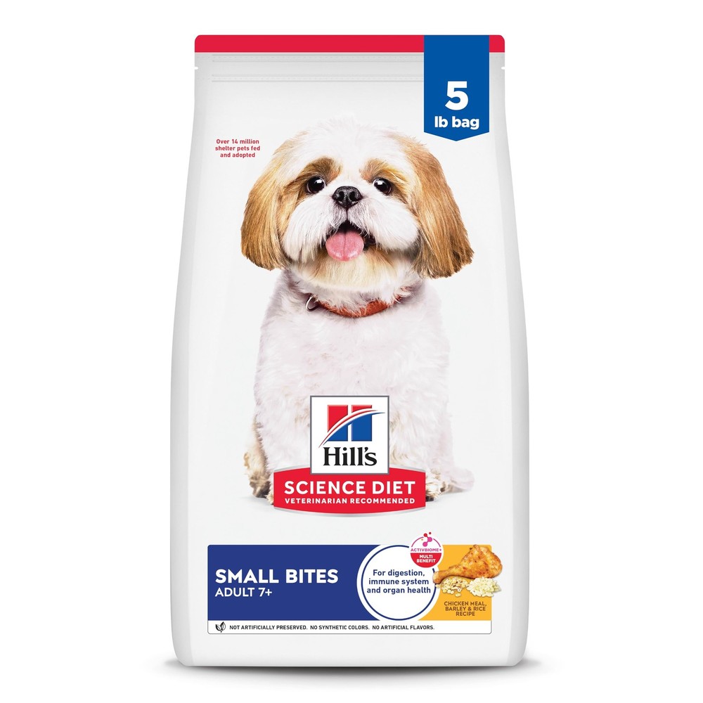 Senior Dog Dry Food Small Bites 7+, Chicken Meal & Rice, 5lb Bag