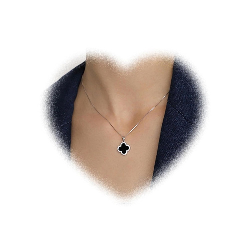 Boho Four Leaf Clover Pendant Necklace for Girls Black Clover Charm Jewelry