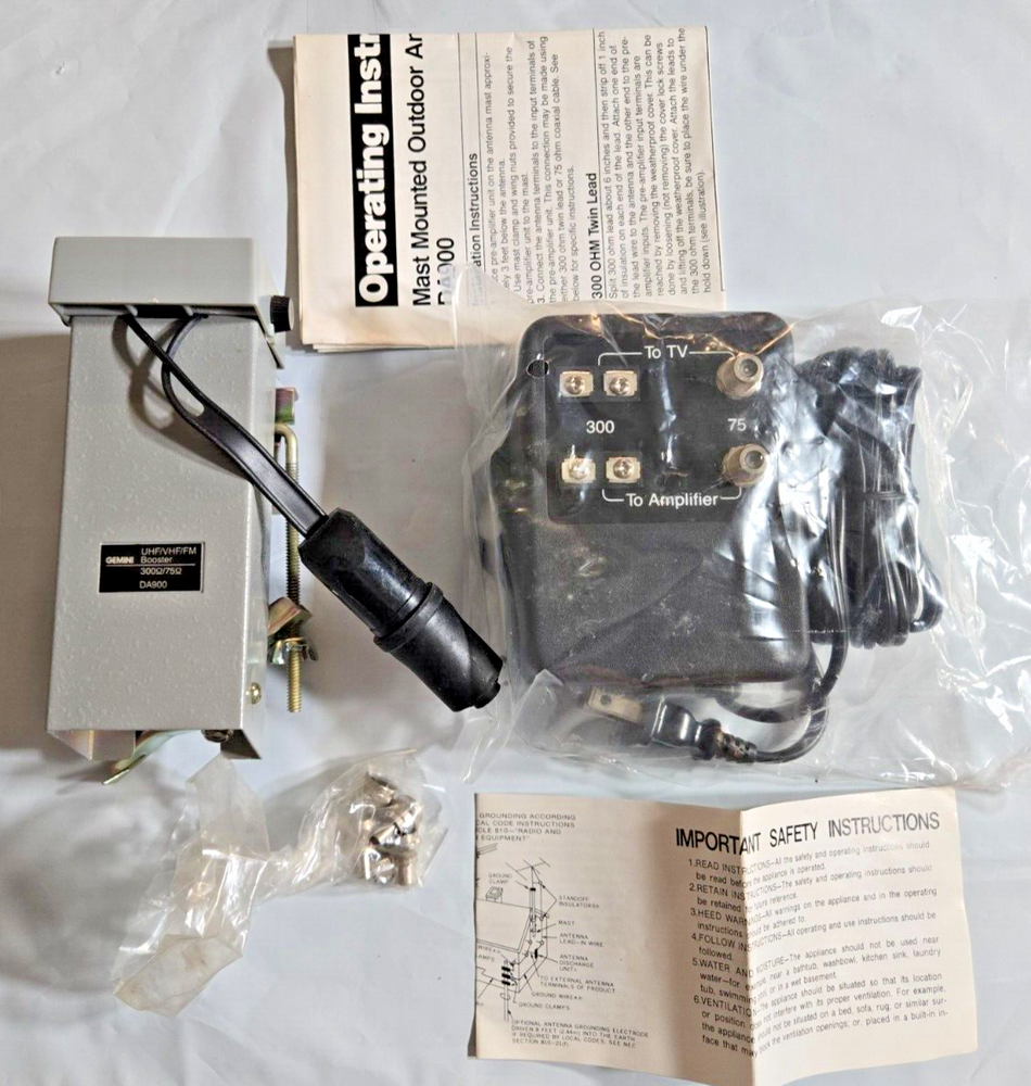 Outdoor Antenna Amplifier Gemini UHF/VHF/FM Booster High Gain DA900 Open Box