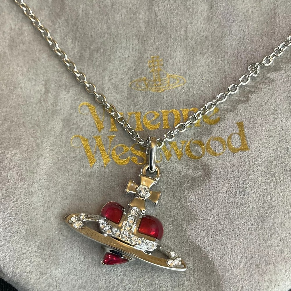 Vivienne Westwood Nana Small Red Diamante Heart Orb Pendant Necklace A10
