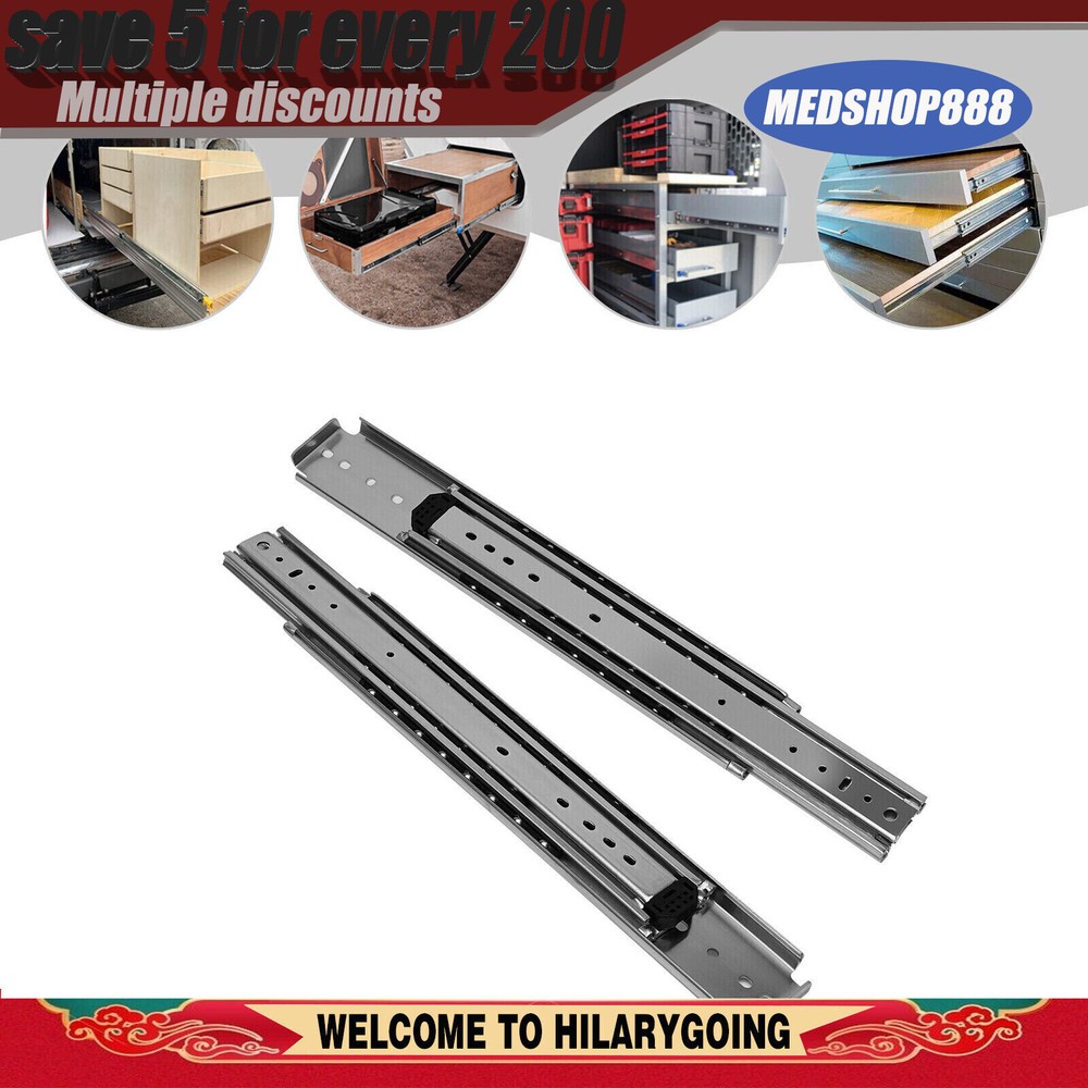56 Inch Heavy-Duty Drawer Slides Galvanized Finish Surface Treatment Silver New