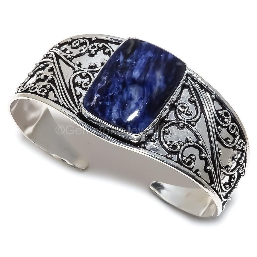 Cyber Monday Sale 925 Sterling Silver Russian Charoite Gemstone Wife Bangle Cuff-image