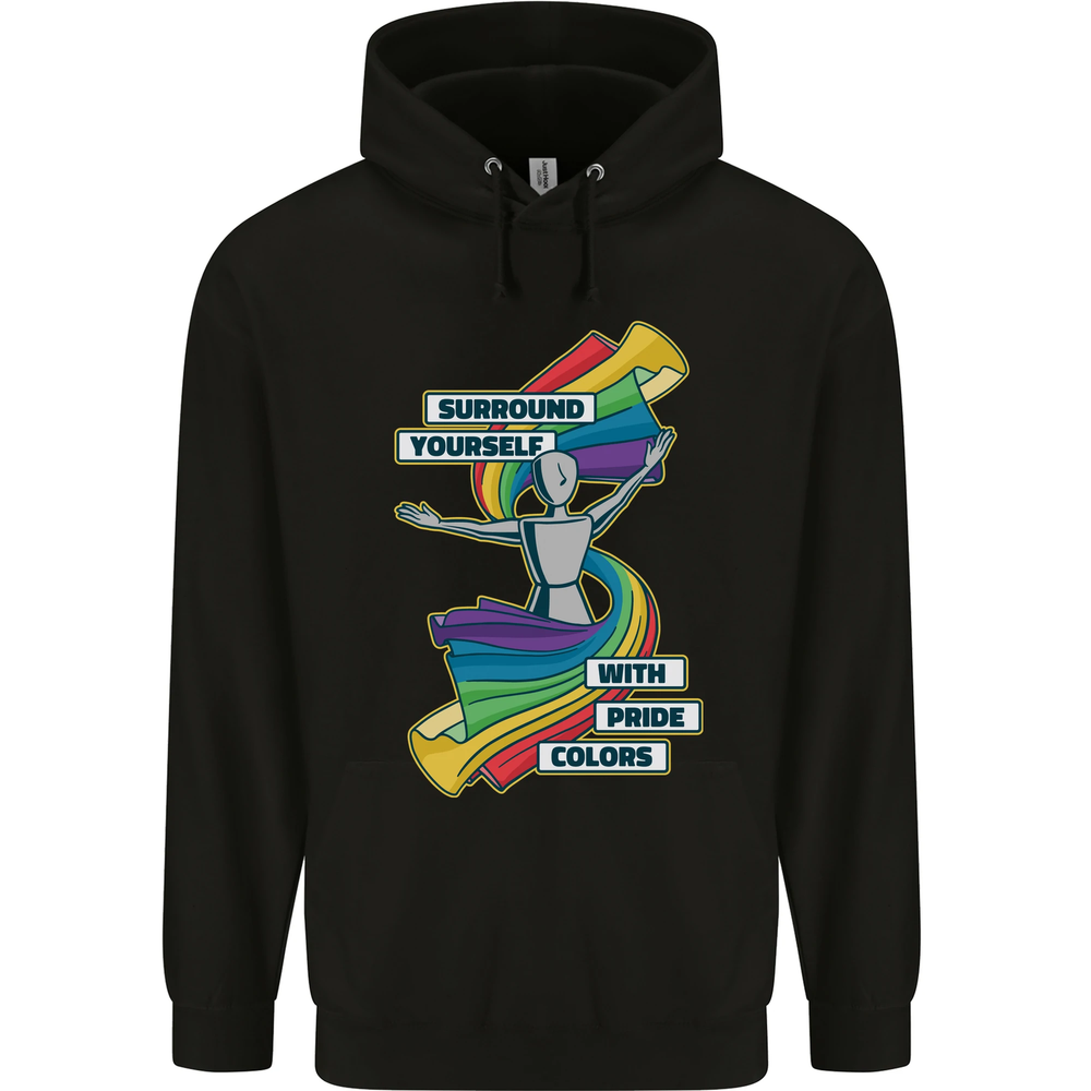 LGBT Surround Yourself Gay Pride Colours Mens 80% Cotton Hoodie