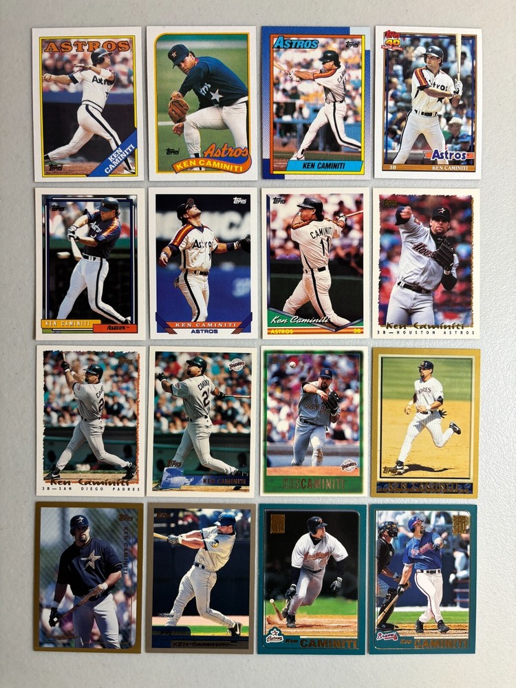 Caminiti, Ken instant collection run 16 diff card Topps lot 1988 - 2001 w/2 UP