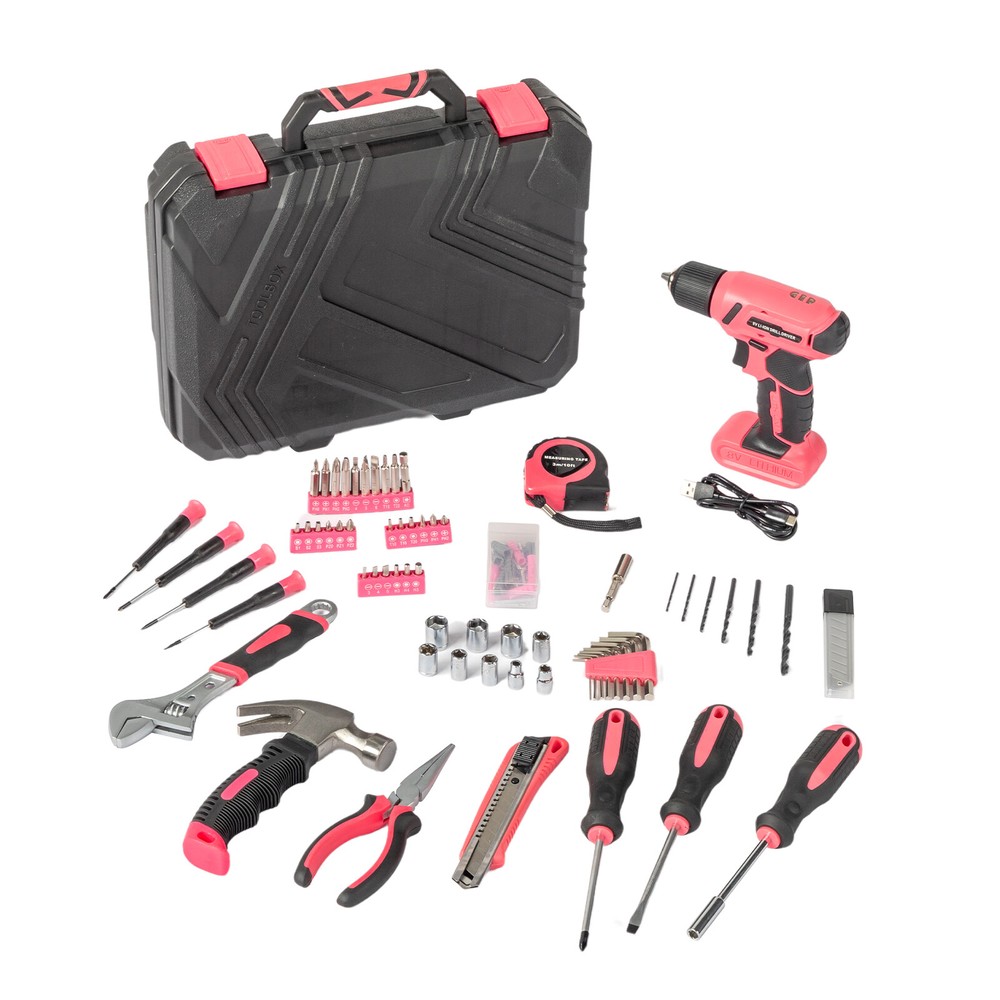 8V Cordless Drill and 146 Piece Home Tool Kit for DIY Maintenance