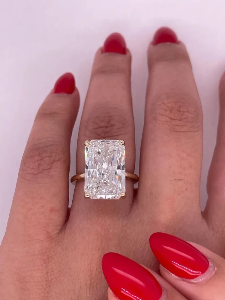 RARE 10.00 Ct Certified Radiant Cut Off White Treated Diamond 925 Silver Ring