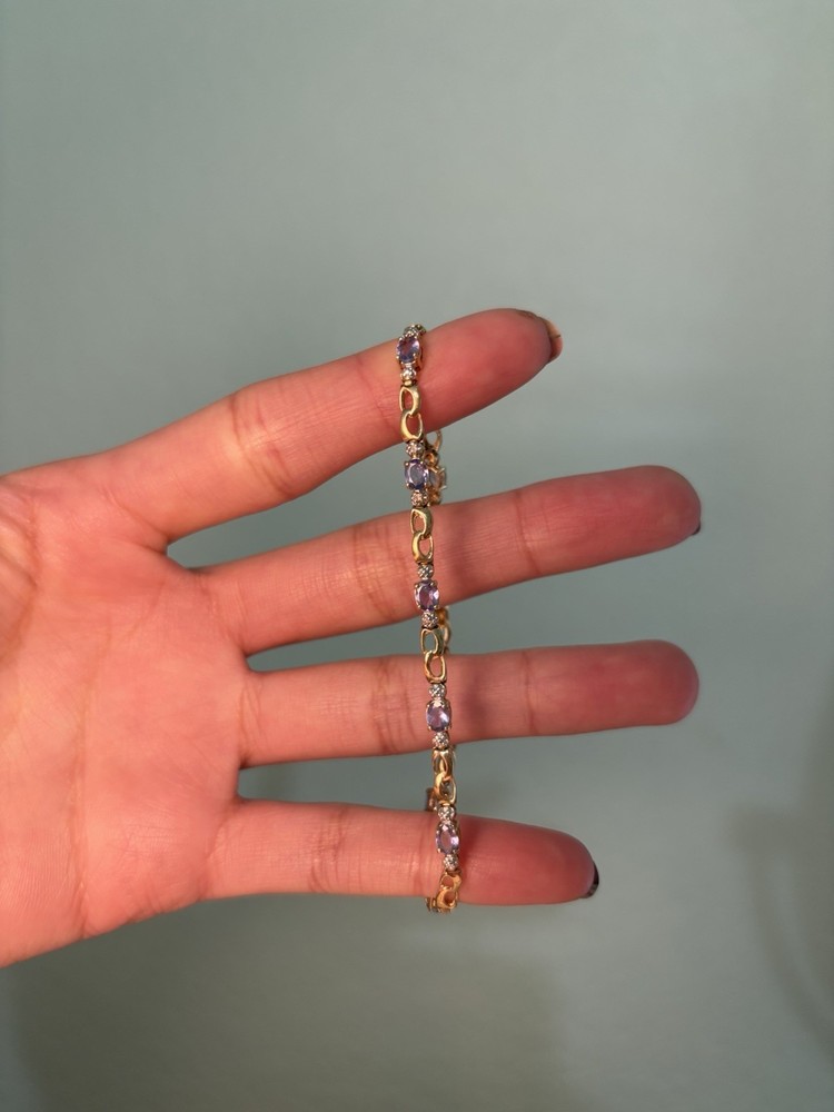 Solid 10k Yellow Gold Tanzanite Bracelet, 7 Inches Long