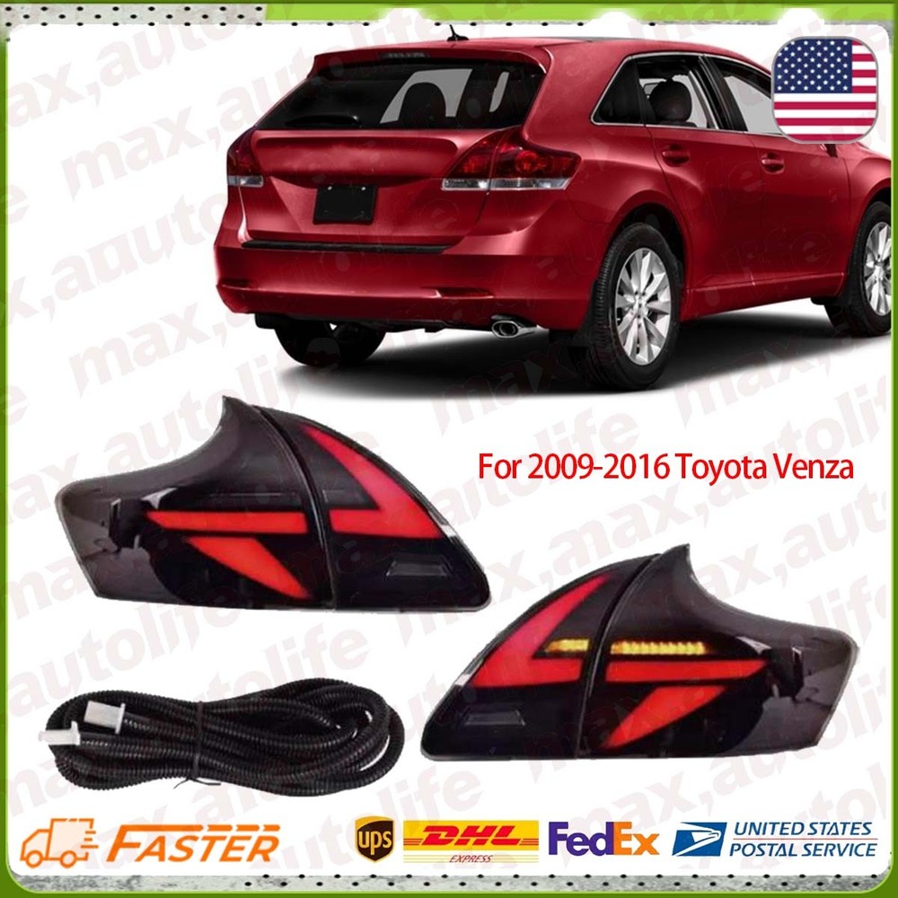 Black Set 2Pcs For Toyota Venza 2009-2016 Rear Tail Light LED Projector DRL US