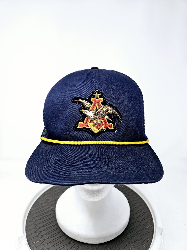 Vintage Budweiser Anheuser 80s Blue Mesh Trucker Hat USA Made FAST SHIPPING