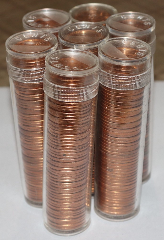 7 Uncirculated Lincoln Cent Rolls - Brilliant BU Condition