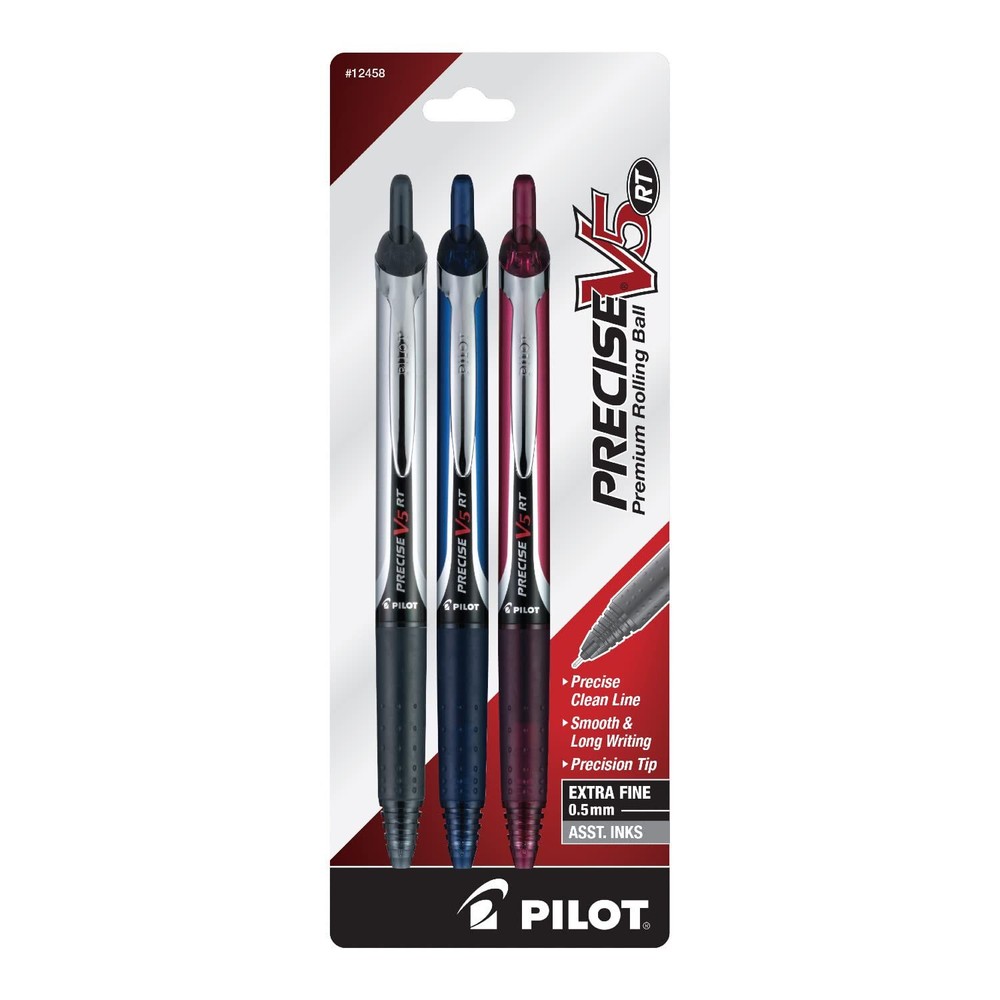 Pilot® Precise V5 RT Premium Rollerball Pens, Extra-Fine Point, 0.5 mm, Assor...