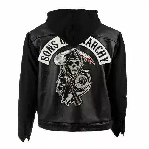 SOA Sons of Anarchy Highway Motorbiker Hooded Real Leather Jacket