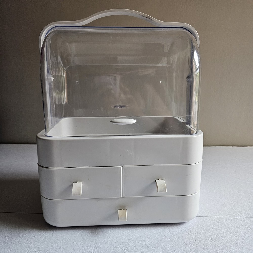 Dustproof Makeup Storage Box with Jewelry Organizer for Dressing Table