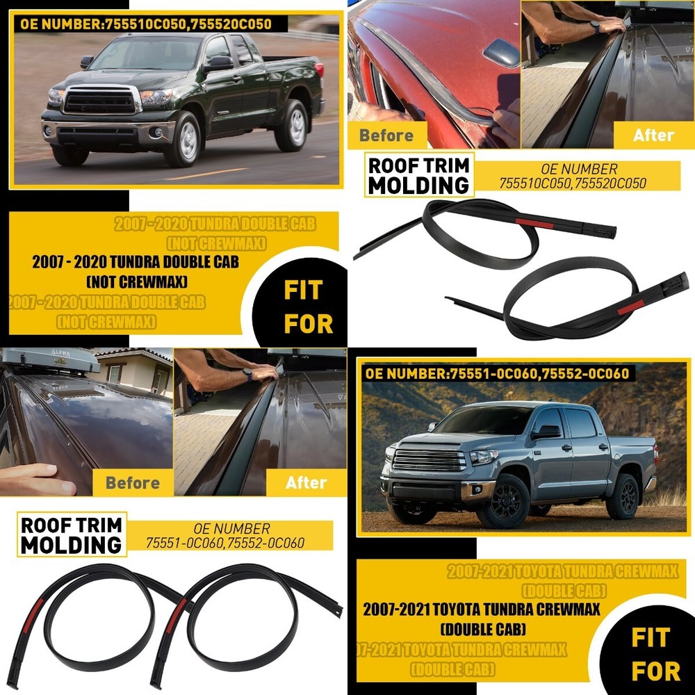2pcs Roof Drip Molding 75552-0C060 75551-0C060 For 2007-2021 Tundra Crew Max M