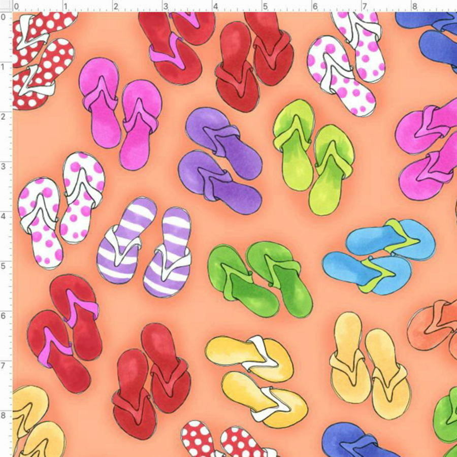 Loralie Designs Beauty Beach Fun Flip Flops Cotton Fabric Orange 692-445