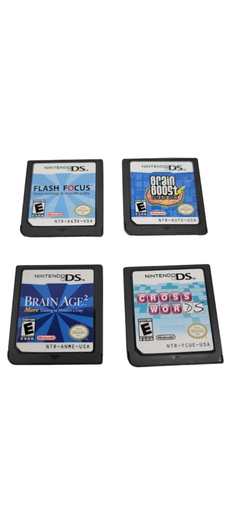 Nintendo DS Flash Focus Brain Age 2 Brain Boost Cross Words Video Game Bundle