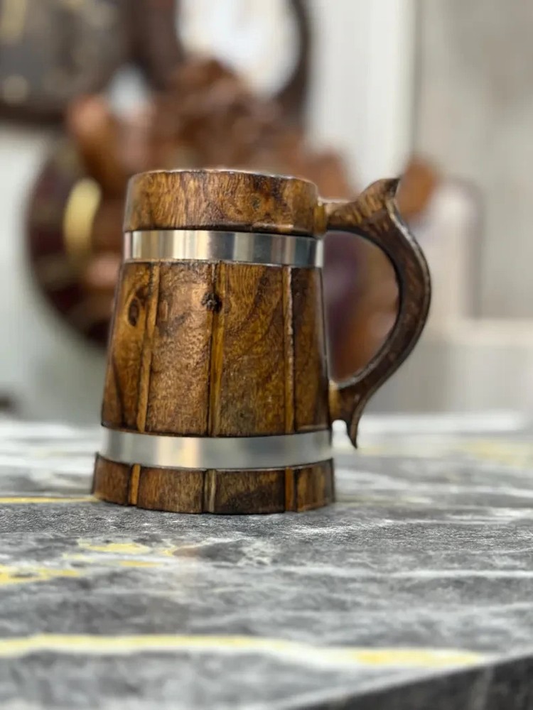 Handcrafted Wooden Beer Mug/Coffee with Stainless Steel Lining – Rustic Tankard