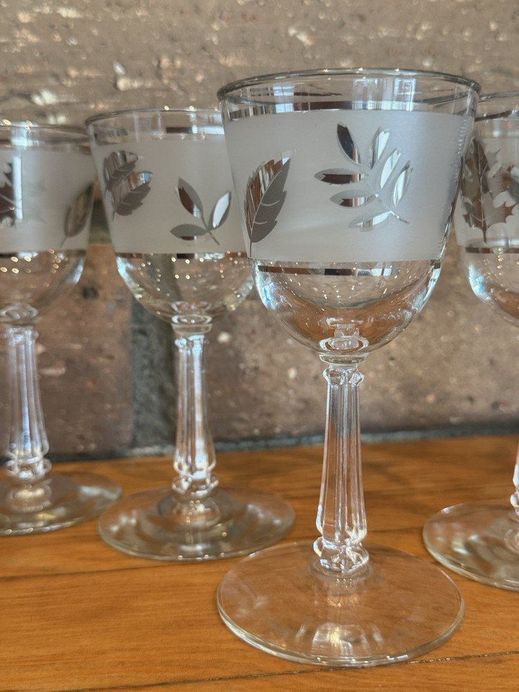 Vintage MCM Libby Silver Leaf Cordial Glasses Set of 8
