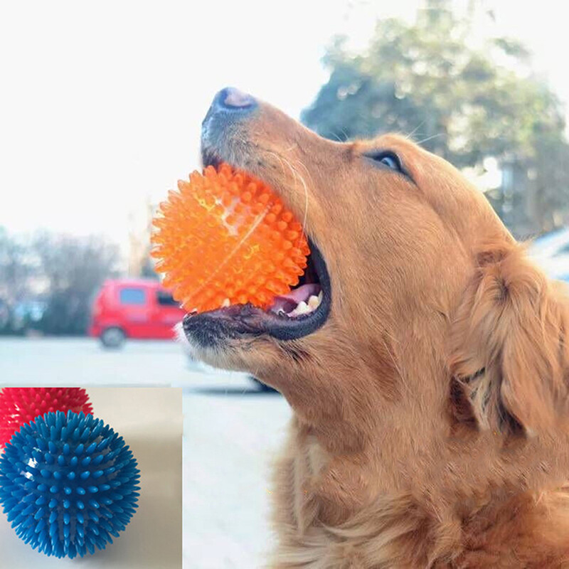 Dog Rubber Toy Bouncy Floating Teeth Cleaning Spiky Squeaky Ball Dog Toys.fJ*a5